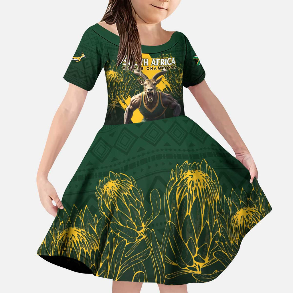 Personalised South Africa Rugby Kid Short Sleeve Dress Proud Bokke We Are Champions