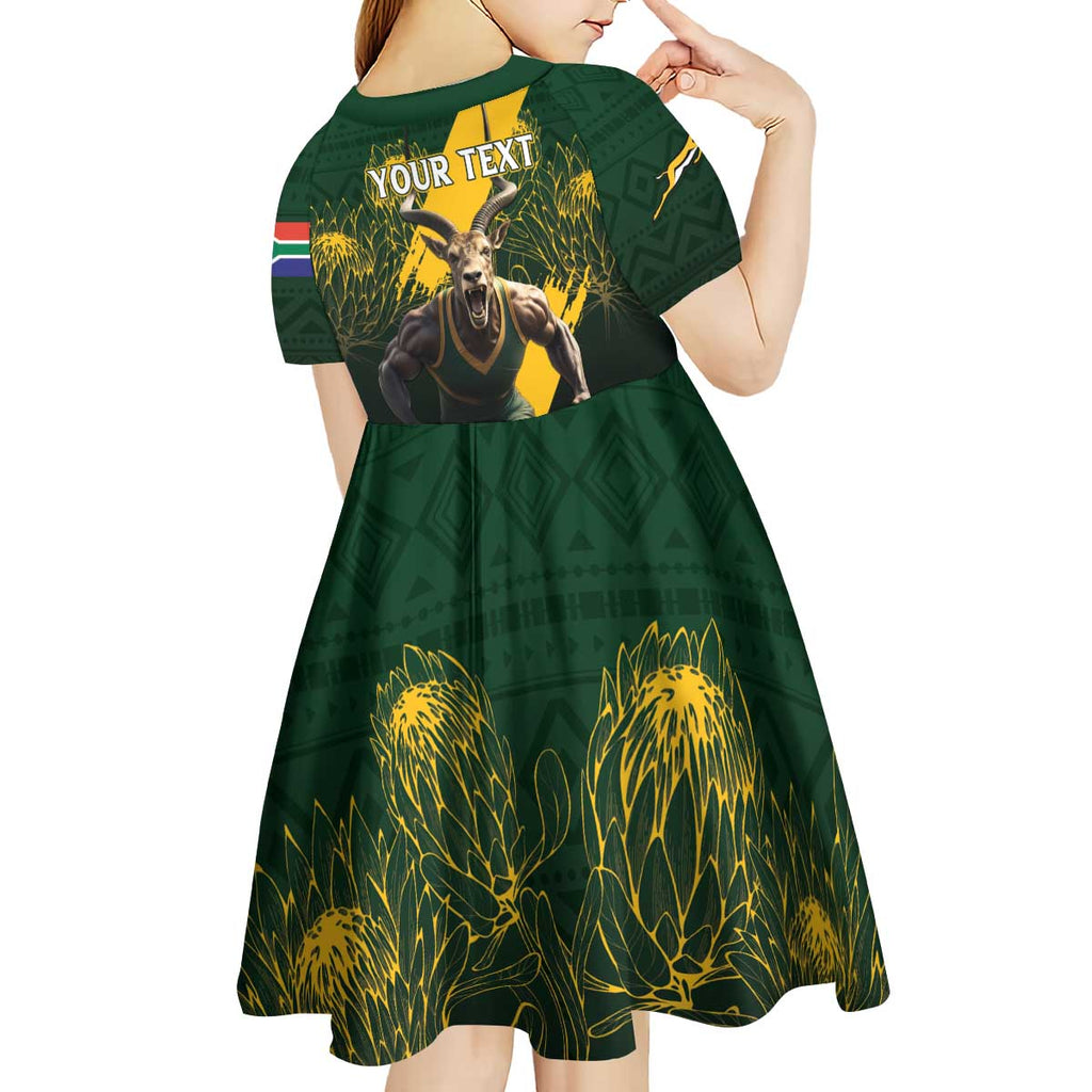 Personalised South Africa Rugby Kid Short Sleeve Dress Proud Bokke We Are Champions