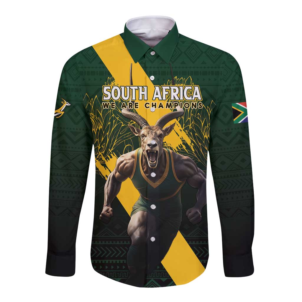 Personalised South Africa Rugby Long Sleeve Button Shirt Proud Bokke We Are Champions