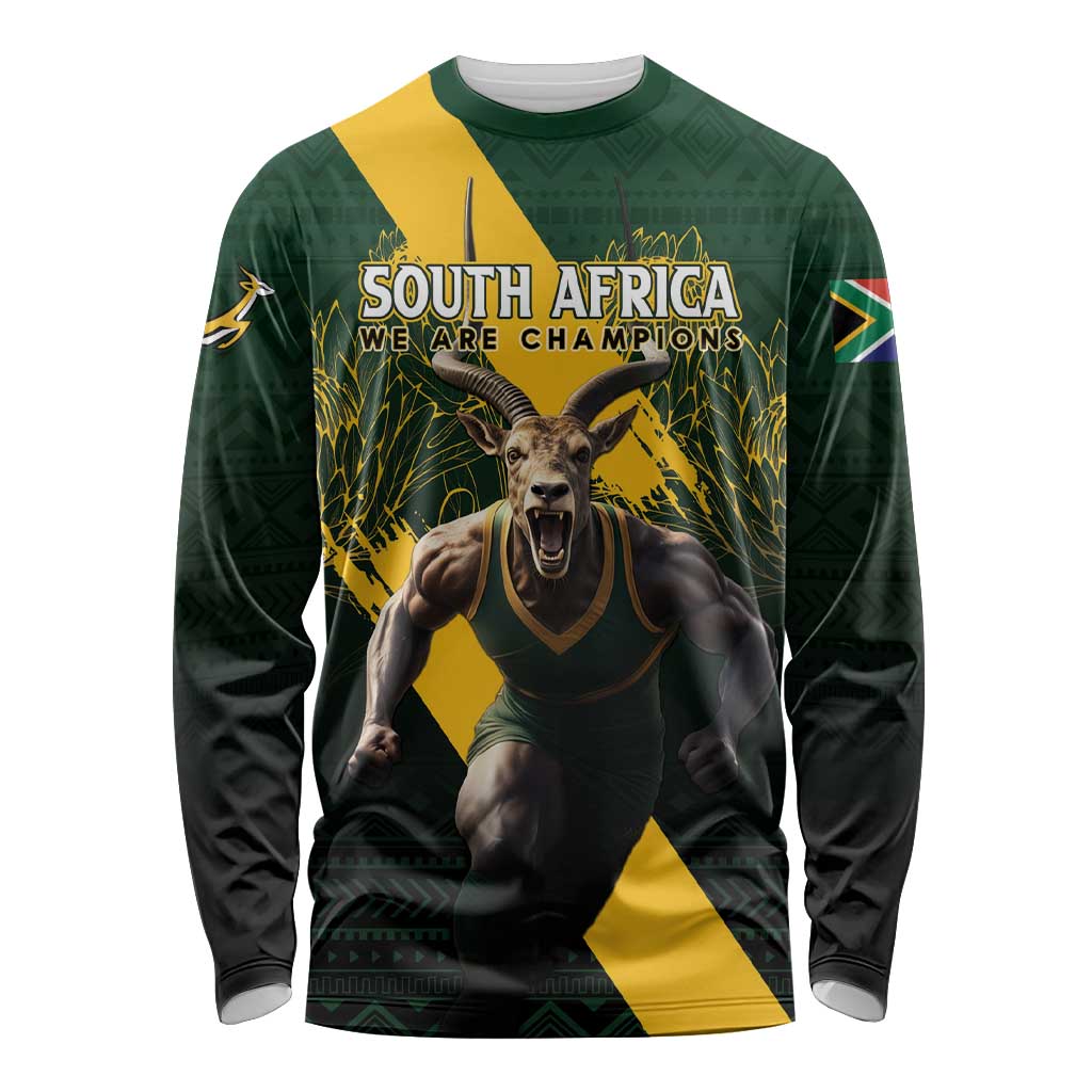Personalised South Africa Rugby Long Sleeve Shirt Proud Bokke We Are Champions