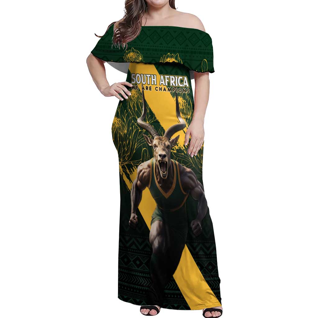 Personalised South Africa Rugby Off Shoulder Maxi Dress Proud Bokke We Are Champions