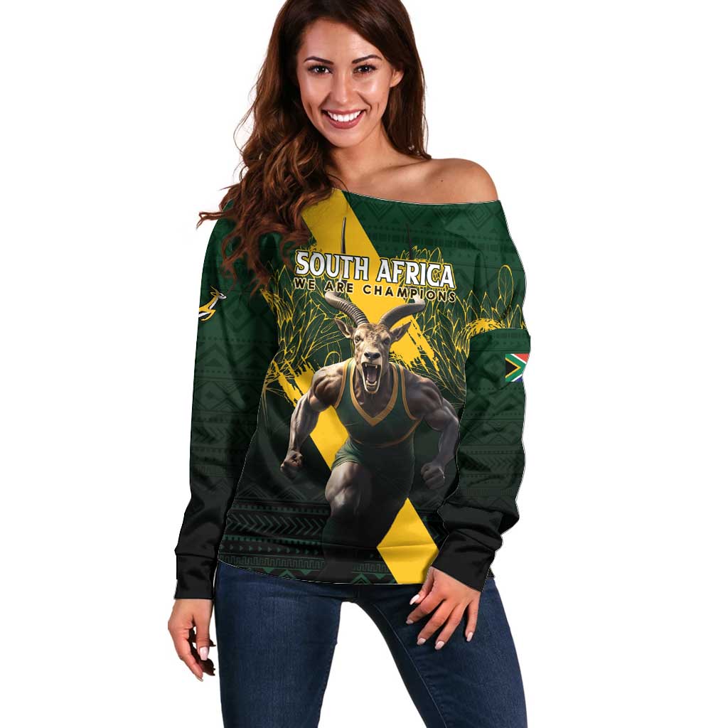 Personalised South Africa Rugby Off Shoulder Sweater Proud Bokke We Are Champions
