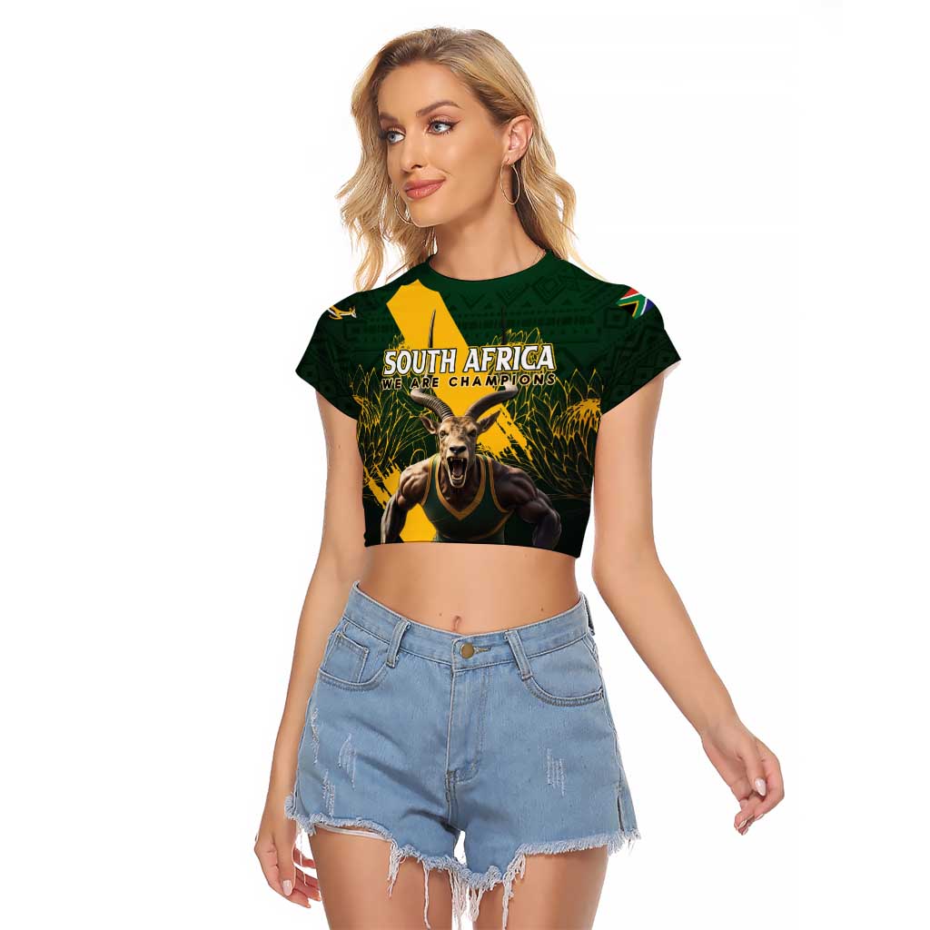 Personalised South Africa Rugby Raglan Cropped T Shirt Proud Bokke We Are Champions
