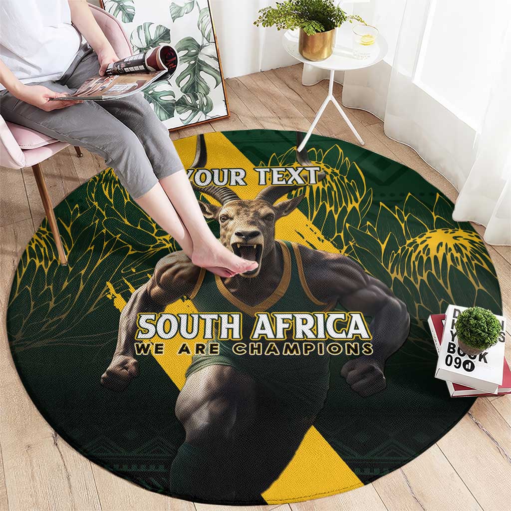 Personalised South Africa Rugby Round Carpet Proud Bokke We Are Champions