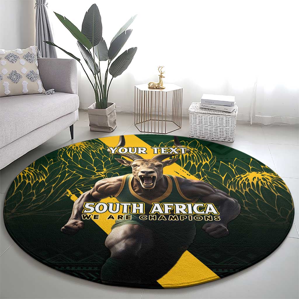 Personalised South Africa Rugby Round Carpet Proud Bokke We Are Champions