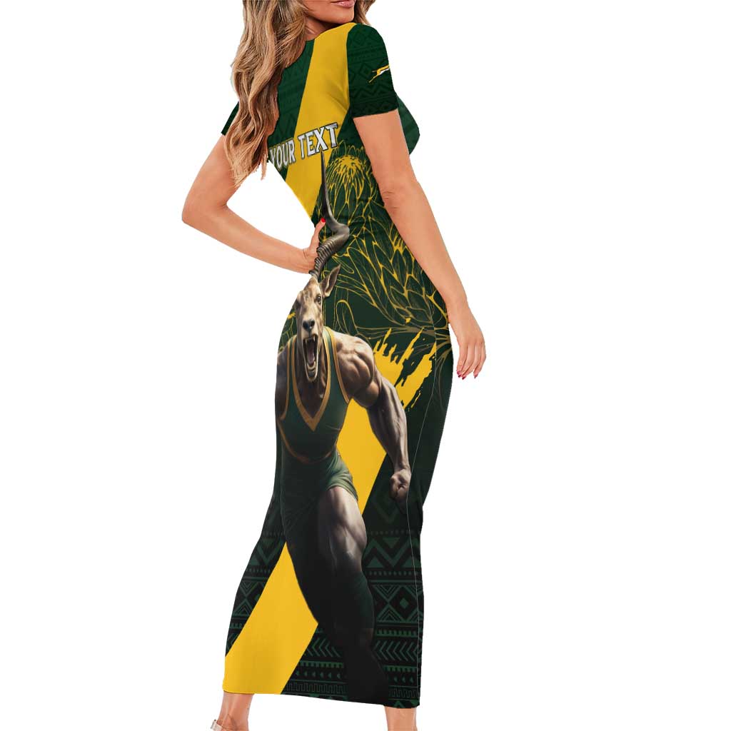 Personalised South Africa Rugby Short Sleeve Bodycon Dress Proud Bokke We Are Champions