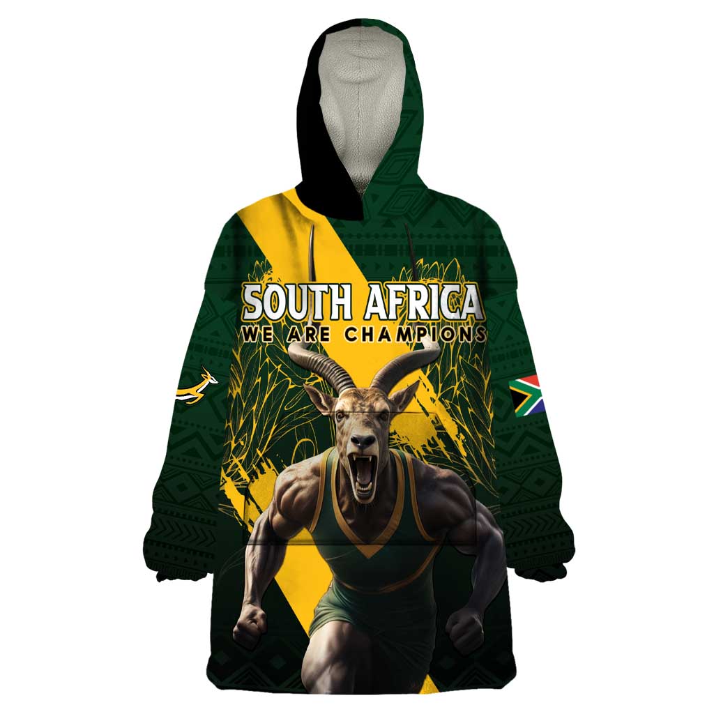 Personalised South Africa Rugby Wearable Blanket Hoodie Proud Bokke We Are Champions