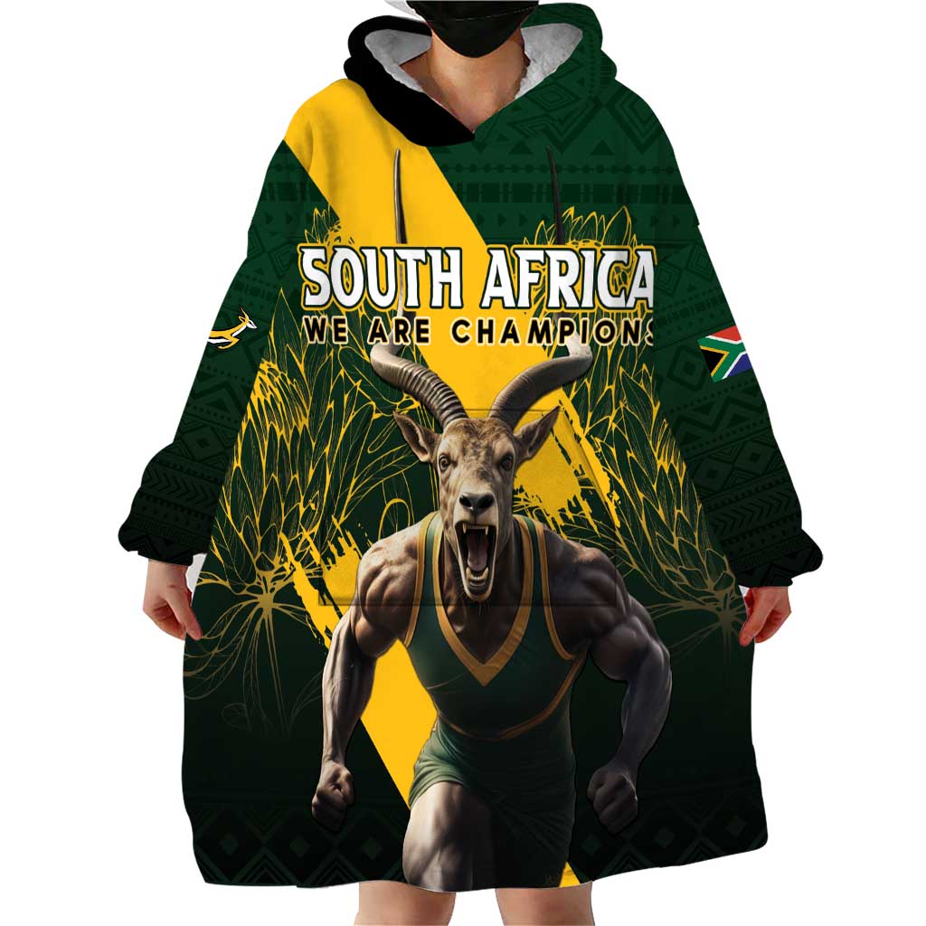 Personalised South Africa Rugby Wearable Blanket Hoodie Proud Bokke We Are Champions