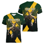 Personalised South Africa Rugby Women V-Neck T-Shirt Proud Bokke We Are Champions