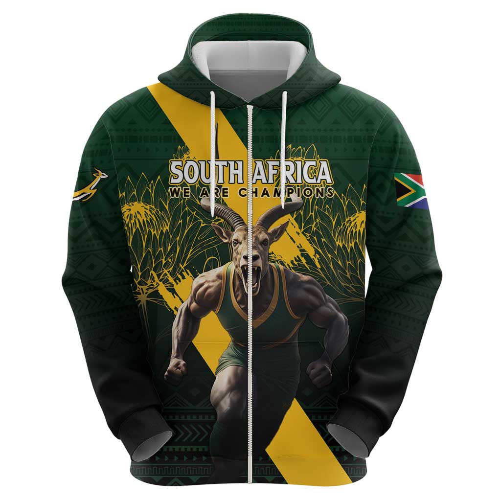 Personalised South Africa Rugby Zip Hoodie Proud Bokke We Are Champions