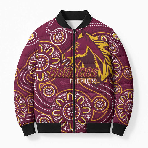 Brisbane Rugby NRL Custom Indigenous Bomber Puffer Jacket The Mighty Broncos - Aussie Hoodie