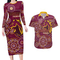 Brisbane Rugby NRL Custom Indigenous Couples Matching Long Sleeve Bodycon Dress and Hawaiian Shirt The Mighty Broncos - Aussie Hoodie