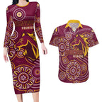 Brisbane Rugby NRL Custom Indigenous Couples Matching Long Sleeve Bodycon Dress and Hawaiian Shirt The Mighty Broncos - Aussie Hoodie
