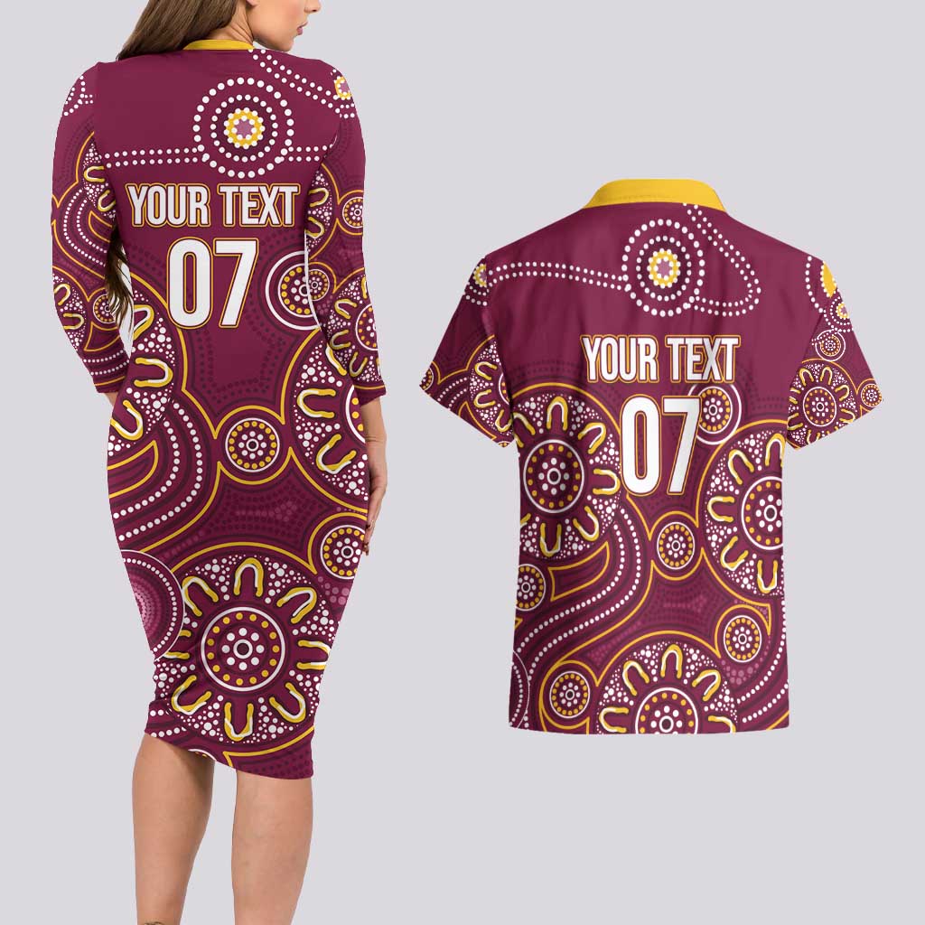 Brisbane Rugby NRL Custom Indigenous Couples Matching Long Sleeve Bodycon Dress and Hawaiian Shirt The Mighty Broncos - Aussie Hoodie
