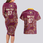 Brisbane Rugby NRL Custom Indigenous Couples Matching Long Sleeve Bodycon Dress and Hawaiian Shirt The Mighty Broncos - Aussie Hoodie