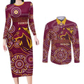 Brisbane Rugby NRL Custom Indigenous Couples Matching Long Sleeve Bodycon Dress and Long Sleeve Button Shirt The Mighty Broncos - Aussie Hoodie