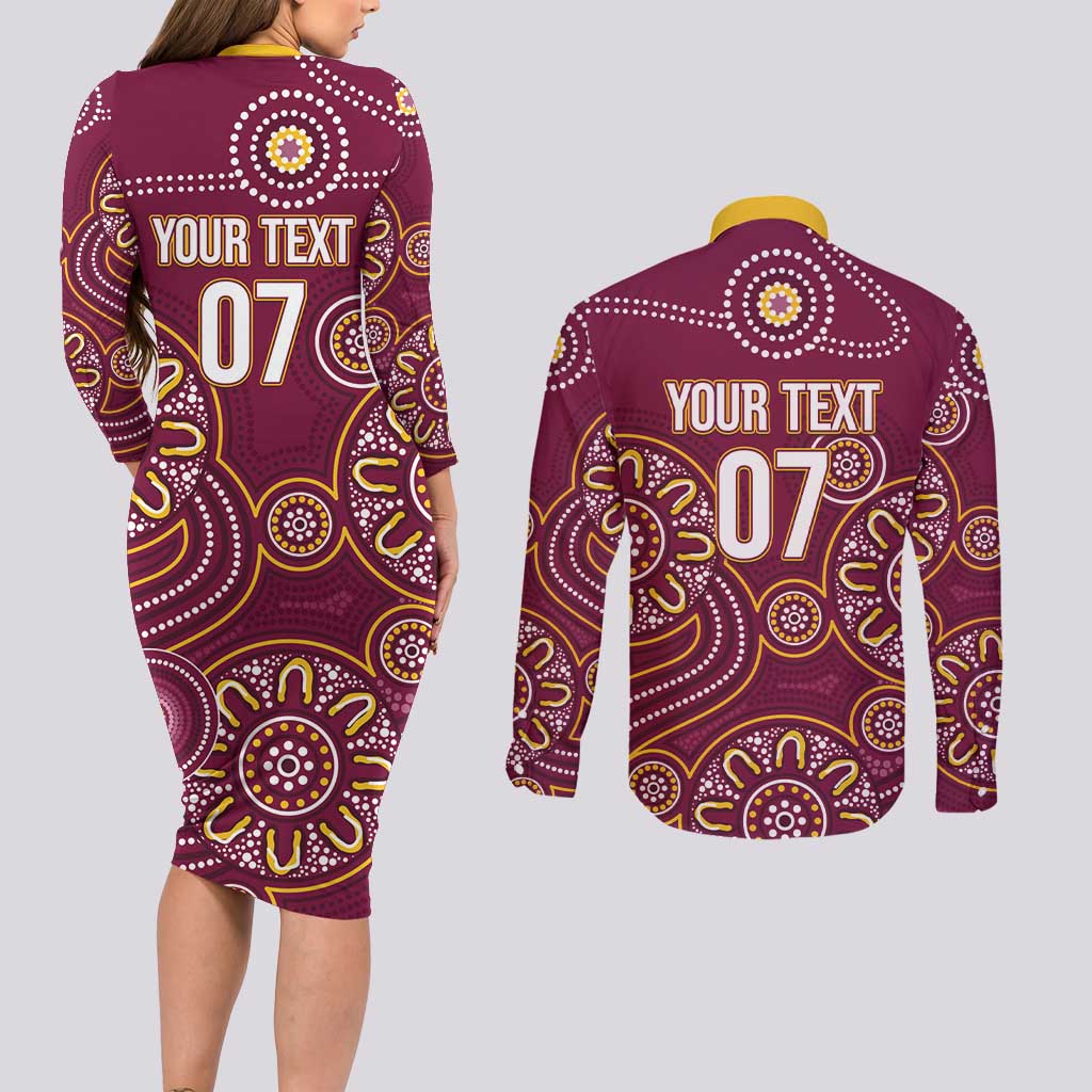 Brisbane Rugby NRL Custom Indigenous Couples Matching Long Sleeve Bodycon Dress and Long Sleeve Button Shirt The Mighty Broncos - Aussie Hoodie