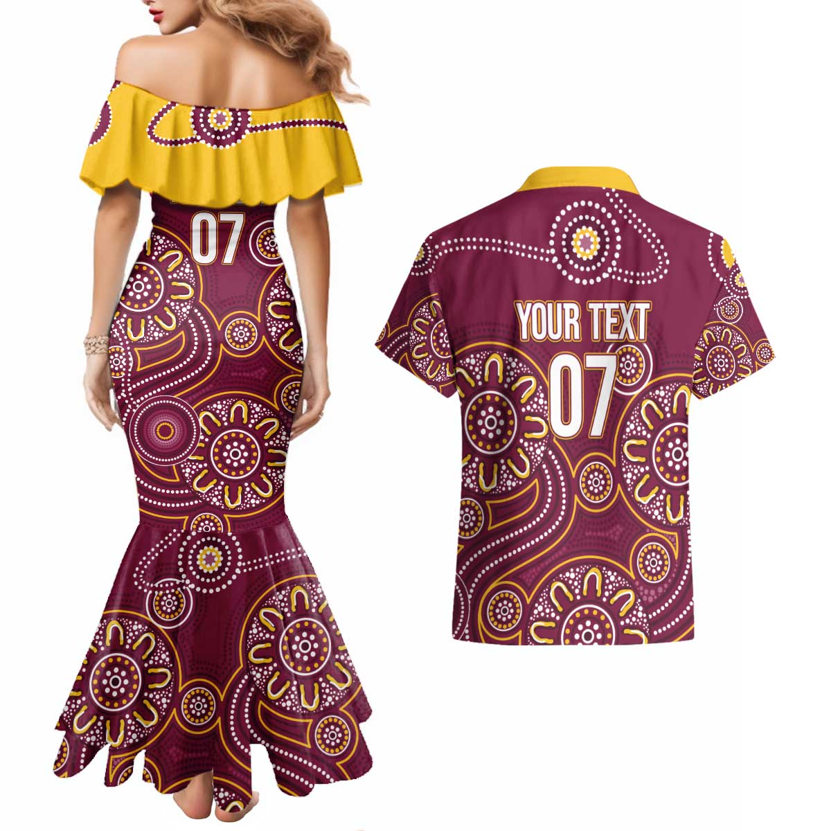 Brisbane Rugby NRL Custom Indigenous Couples Matching Mermaid Dress and Hawaiian Shirt The Mighty Broncos - Aussie Hoodie