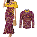 Brisbane Rugby NRL Custom Indigenous Couples Matching Mermaid Dress and Long Sleeve Button Shirt The Mighty Broncos - Aussie Hoodie