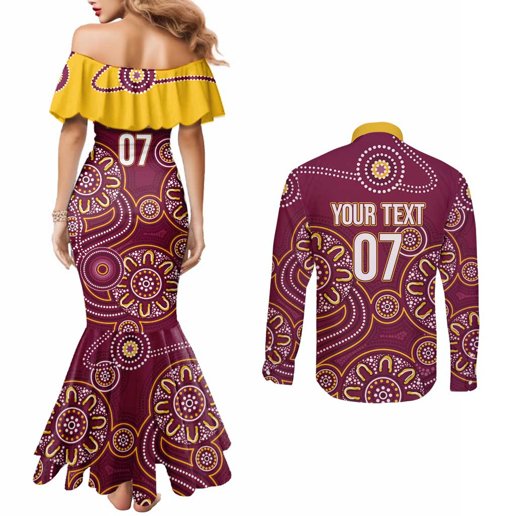 Brisbane Rugby NRL Custom Indigenous Couples Matching Mermaid Dress and Long Sleeve Button Shirt The Mighty Broncos - Aussie Hoodie