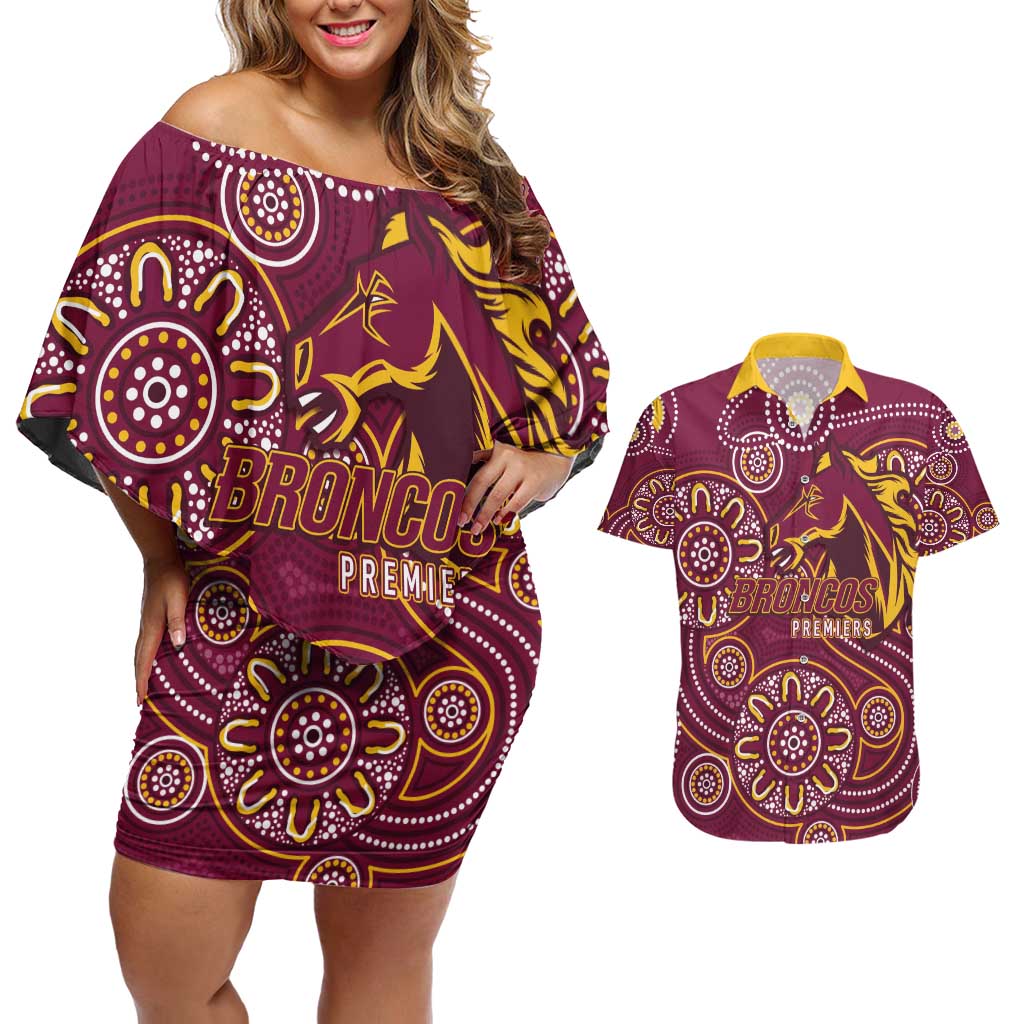 Brisbane Rugby NRL Custom Indigenous Couples Matching Off Shoulder Short Dress and Hawaiian Shirt The Mighty Broncos - Aussie Hoodie