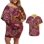 Brisbane Rugby NRL Custom Indigenous Couples Matching Off Shoulder Short Dress and Hawaiian Shirt The Mighty Broncos - Aussie Hoodie