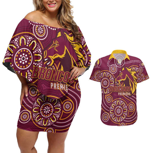 Brisbane Rugby NRL Custom Indigenous Couples Matching Off Shoulder Short Dress and Hawaiian Shirt The Mighty Broncos - Aussie Hoodie