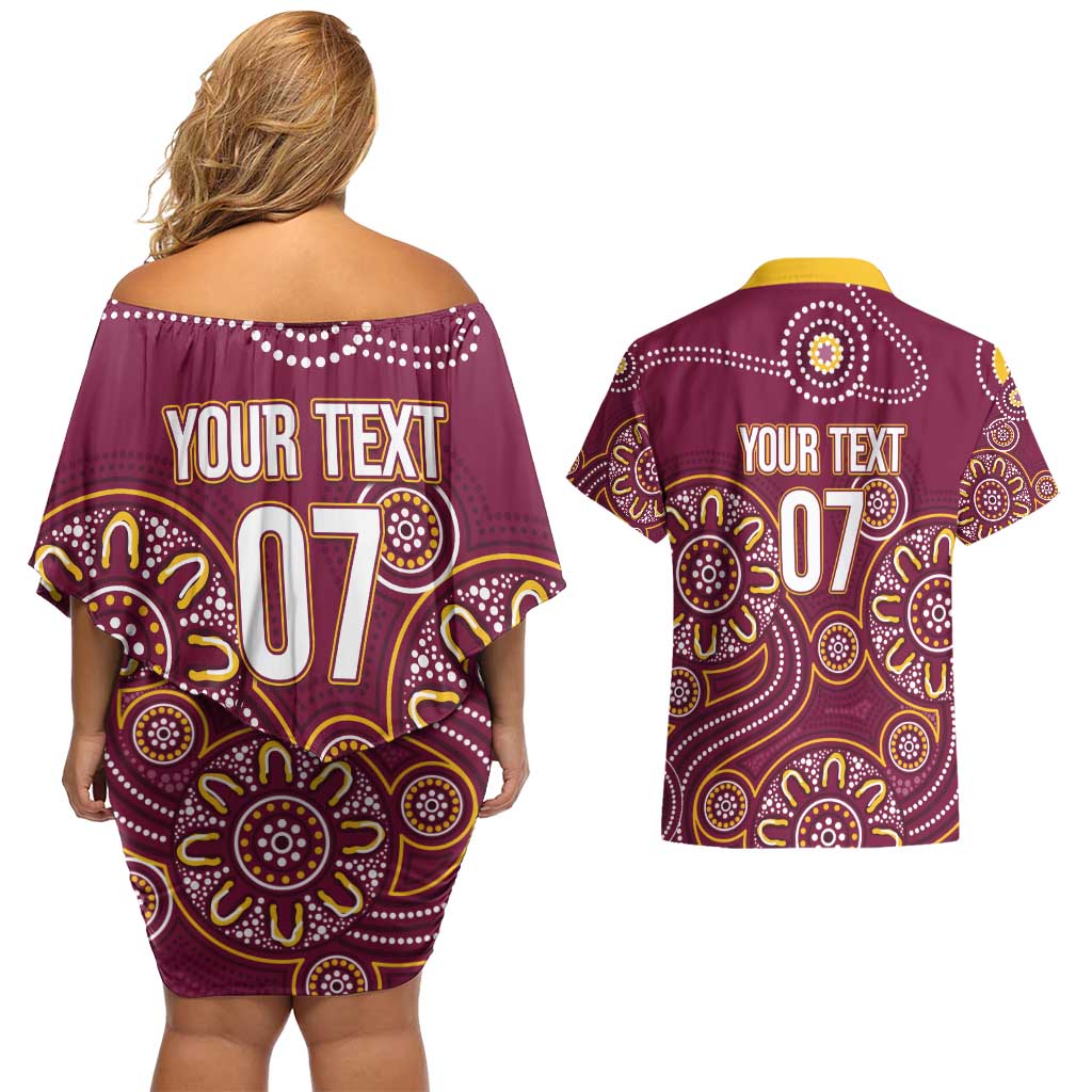 Brisbane Rugby NRL Custom Indigenous Couples Matching Off Shoulder Short Dress and Hawaiian Shirt The Mighty Broncos - Aussie Hoodie