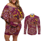 Brisbane Rugby NRL Custom Indigenous Couples Matching Off Shoulder Short Dress and Long Sleeve Button Shirt The Mighty Broncos - Aussie Hoodie