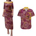 Brisbane Rugby NRL Custom Indigenous Couples Matching Puletasi and Hawaiian Shirt The Mighty Broncos - Aussie Hoodie