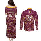 Brisbane Rugby NRL Custom Indigenous Couples Matching Puletasi and Long Sleeve Button Shirt The Mighty Broncos - Aussie Hoodie