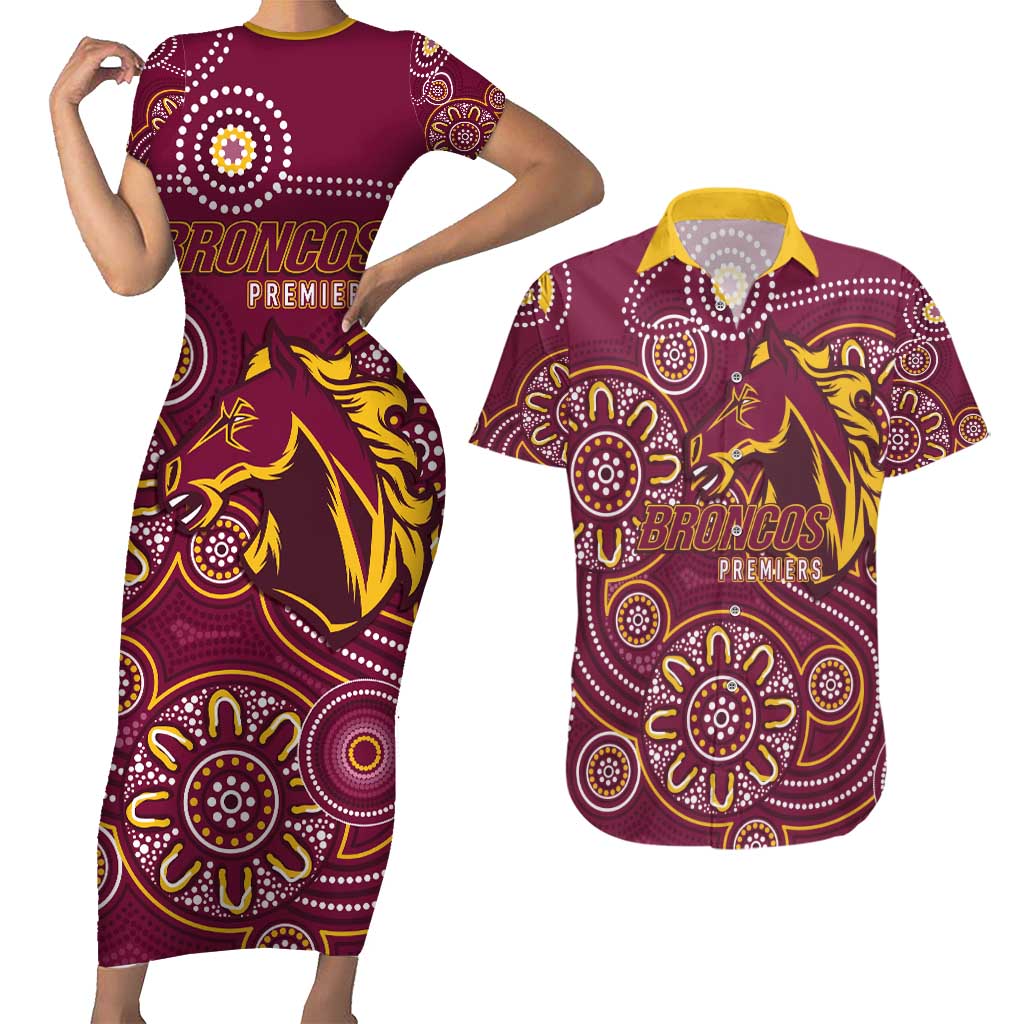 Brisbane Rugby NRL Custom Indigenous Couples Matching Short Sleeve Bodycon Dress and Hawaiian Shirt The Mighty Broncos - Aussie Hoodie