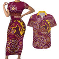 Brisbane Rugby NRL Custom Indigenous Couples Matching Short Sleeve Bodycon Dress and Hawaiian Shirt The Mighty Broncos - Aussie Hoodie