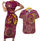 Brisbane Rugby NRL Custom Indigenous Couples Matching Short Sleeve Bodycon Dress and Hawaiian Shirt The Mighty Broncos - Aussie Hoodie