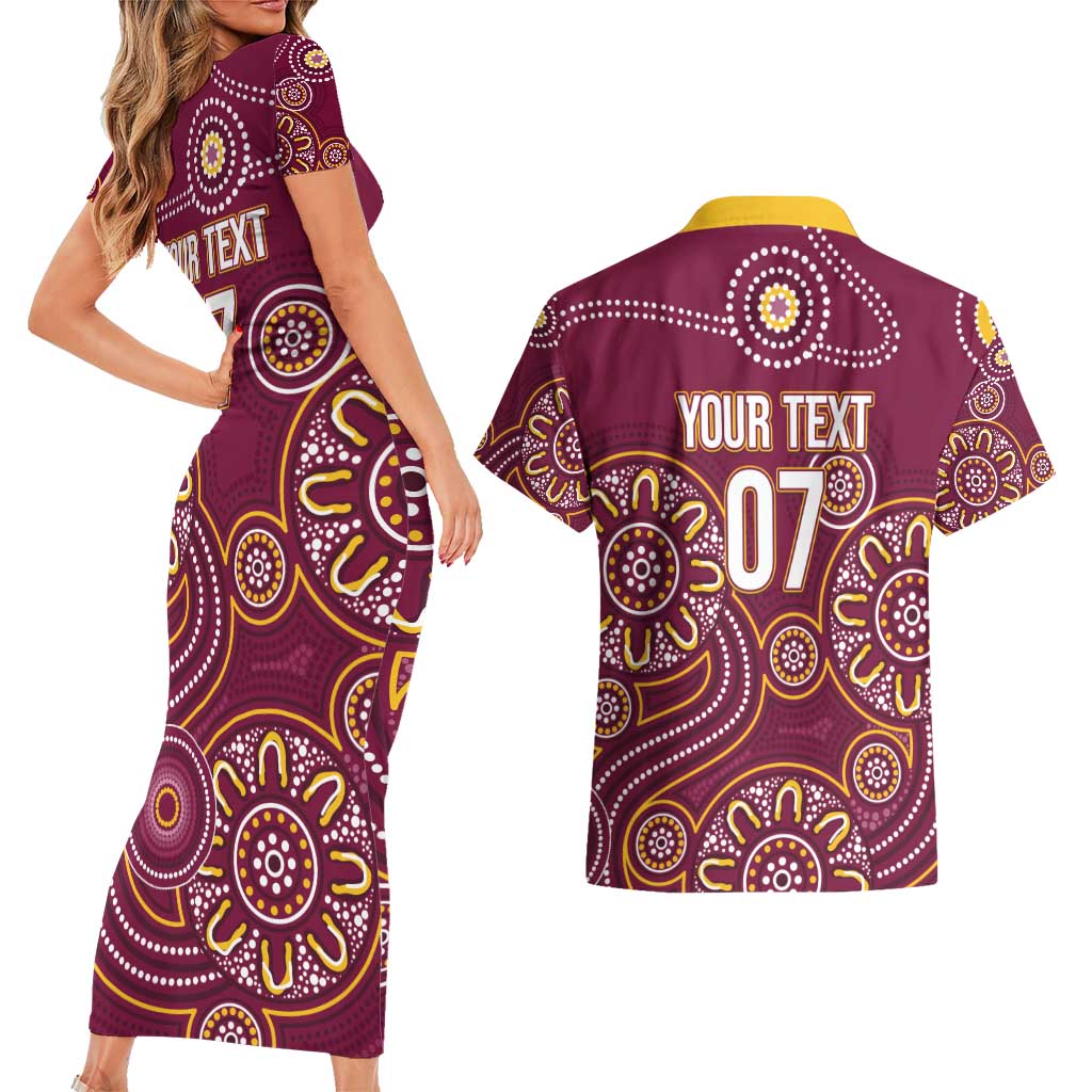 Brisbane Rugby NRL Custom Indigenous Couples Matching Short Sleeve Bodycon Dress and Hawaiian Shirt The Mighty Broncos - Aussie Hoodie