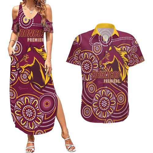 Brisbane Rugby NRL Custom Indigenous Couples Matching Summer Maxi Dress and Hawaiian Shirt The Mighty Broncos - Aussie Hoodie