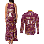 Brisbane Rugby NRL Custom Indigenous Couples Matching Tank Maxi Dress and Long Sleeve Button Shirt The Mighty Broncos - Aussie Hoodie