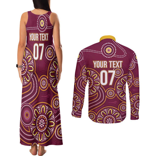 Brisbane Rugby NRL Custom Indigenous Couples Matching Tank Maxi Dress and Long Sleeve Button Shirt The Mighty Broncos - Aussie Hoodie
