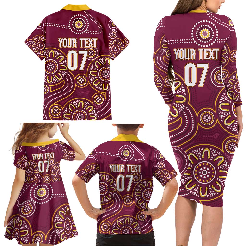 Brisbane Rugby NRL Custom Indigenous Family Matching Long Sleeve Bodycon Dress and Hawaiian Shirt The Mighty Broncos - Aussie Hoodie