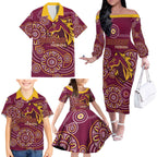 Brisbane Rugby NRL Custom Indigenous Family Matching Off The Shoulder Long Sleeve Dress and Hawaiian Shirt The Mighty Broncos - Aussie Hoodie