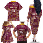 Brisbane Rugby NRL Custom Indigenous Family Matching Off The Shoulder Long Sleeve Dress and Hawaiian Shirt The Mighty Broncos - Aussie Hoodie
