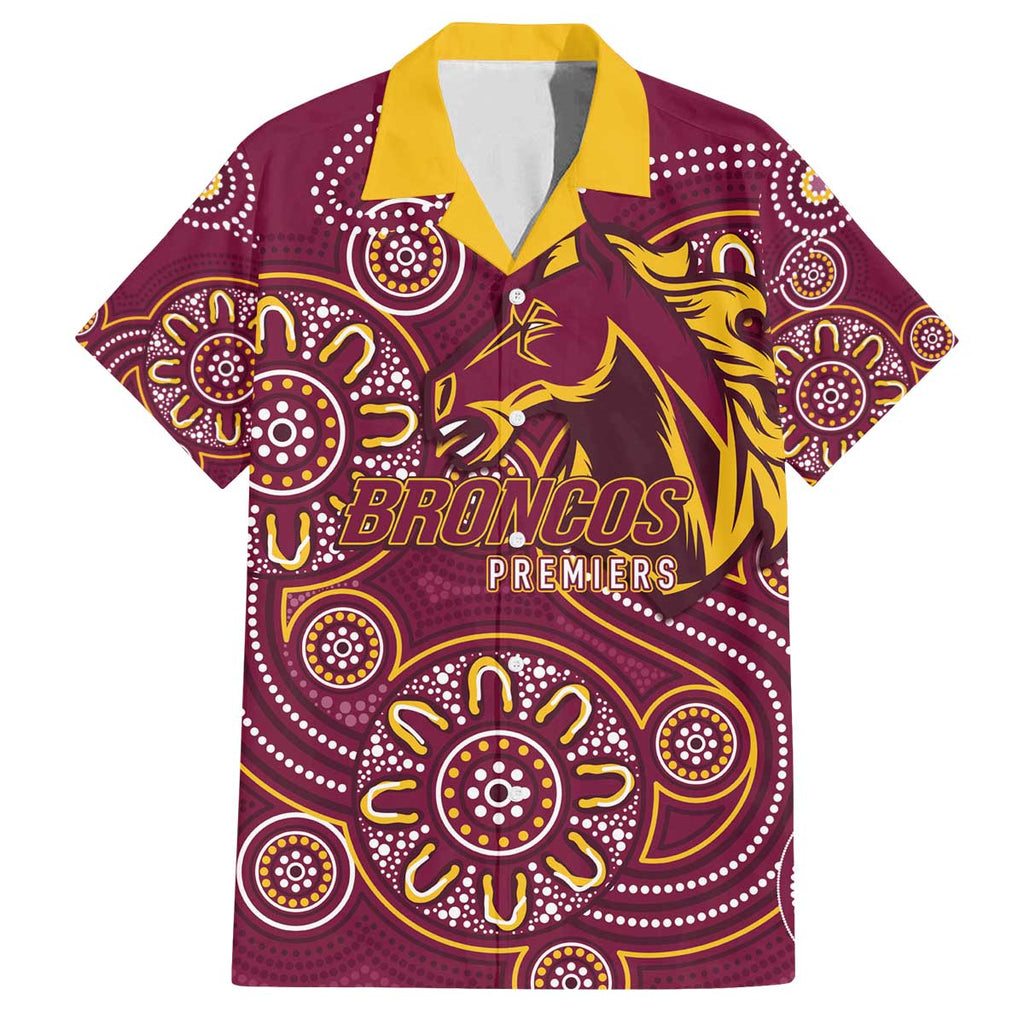 Brisbane Rugby NRL Custom Indigenous Family Matching Off The Shoulder Long Sleeve Dress and Hawaiian Shirt The Mighty Broncos - Aussie Hoodie