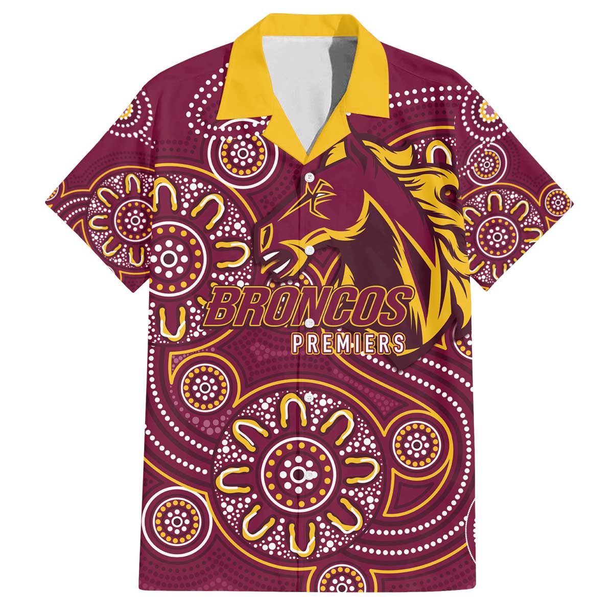 Brisbane Rugby NRL Custom Indigenous Family Matching Off The Shoulder Long Sleeve Dress and Hawaiian Shirt The Mighty Broncos - Aussie Hoodie