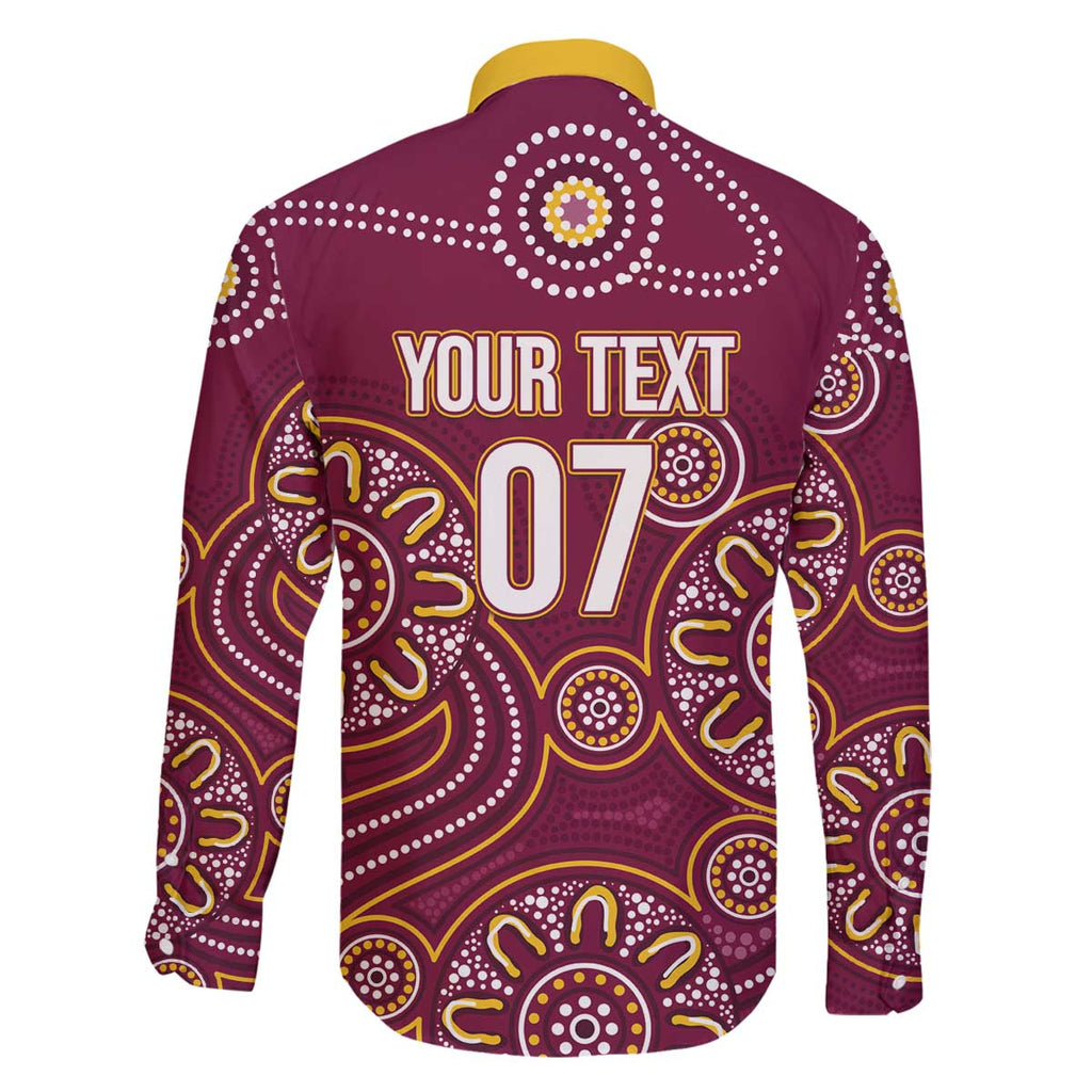 Brisbane Rugby NRL Custom Indigenous Family Matching Off The Shoulder Long Sleeve Dress and Hawaiian Shirt The Mighty Broncos - Aussie Hoodie
