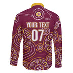 Brisbane Rugby NRL Custom Indigenous Family Matching Off The Shoulder Long Sleeve Dress and Hawaiian Shirt The Mighty Broncos - Aussie Hoodie