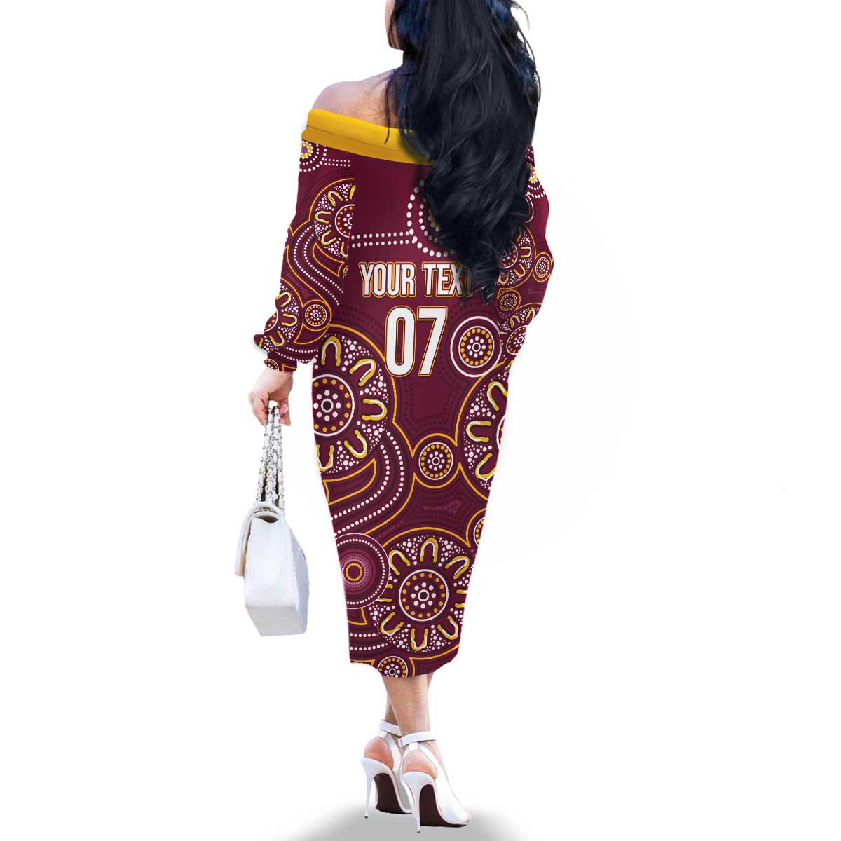 Brisbane Rugby NRL Custom Indigenous Family Matching Off The Shoulder Long Sleeve Dress and Hawaiian Shirt The Mighty Broncos - Aussie Hoodie