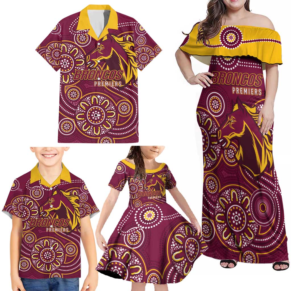 Brisbane Rugby NRL Custom Indigenous Family Matching Off Shoulder Maxi Dress and Hawaiian Shirt The Mighty Broncos - Aussie Hoodie