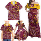 Brisbane Rugby NRL Custom Indigenous Family Matching Off Shoulder Maxi Dress and Hawaiian Shirt The Mighty Broncos - Aussie Hoodie