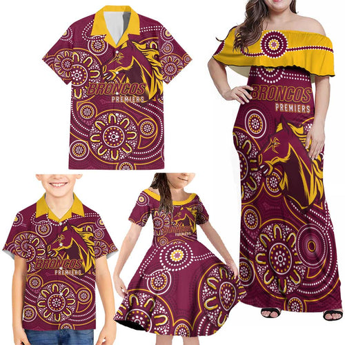 Brisbane Rugby NRL Custom Indigenous Family Matching Off Shoulder Maxi Dress and Hawaiian Shirt The Mighty Broncos - Aussie Hoodie