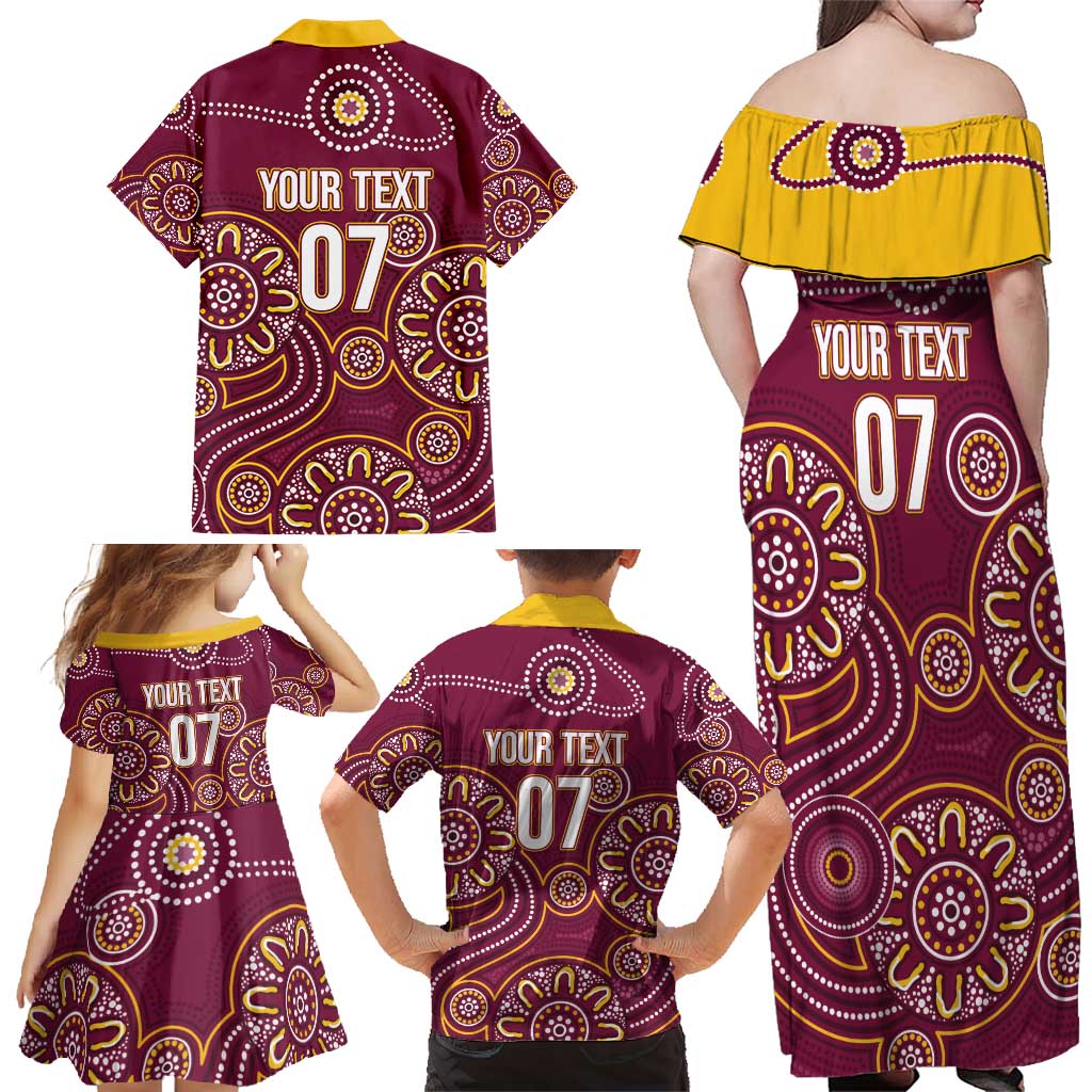 Brisbane Rugby NRL Custom Indigenous Family Matching Off Shoulder Maxi Dress and Hawaiian Shirt The Mighty Broncos - Aussie Hoodie